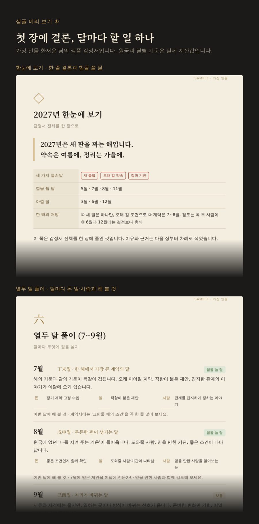 신년 감정서 샘플 쪽